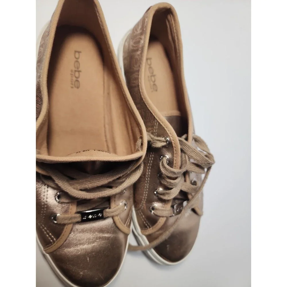 WOMENS bebe  LOGO METALLIC GOLD DANE LACE UP SNEAKERS SZ 10